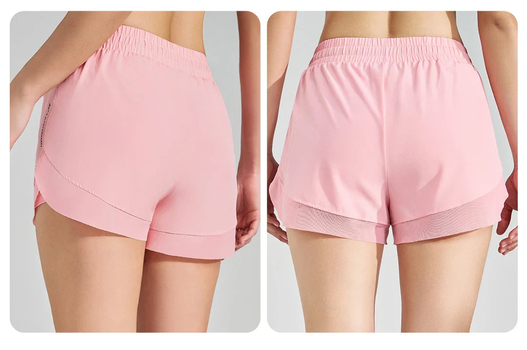 Short Doble de Entrenamiento Femenino – Rosa Claro