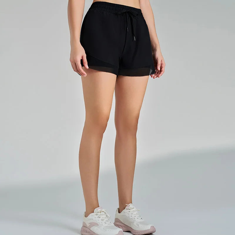 Short Doble de Entrenamiento Femenino – Negro